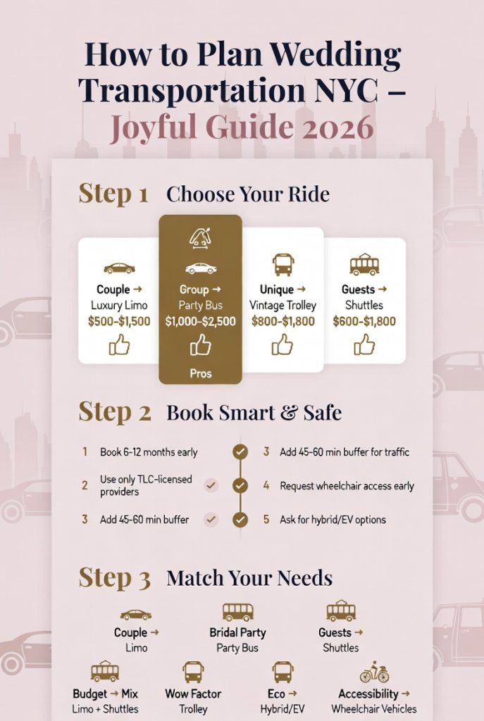 How to Plan Wedding Transportation NYC – Your Ultimate Joyful Hassle-Free Guide for 2026 4 Infographic how to plan wedding transportation NYC