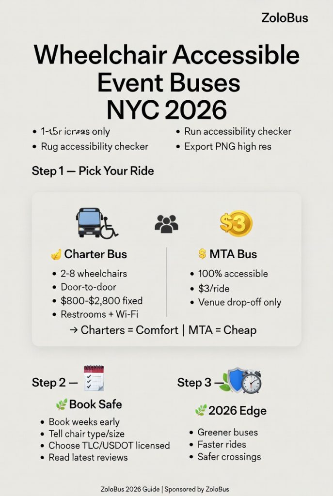 Ultimate Guide: How to Find Wheelchair Accessible Event Buses NYC (2026 Edition) 4 Infographic wheelchair accessible event buses NYC
