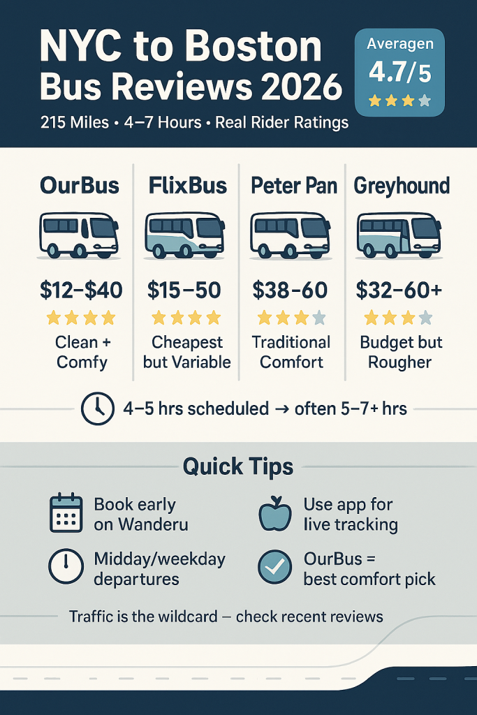 NYC to Boston Bus Reviews: The Ultimate Honest Guide & Real Rider Experiences in 2026 4 Infographic NYC to Boston bus reviews