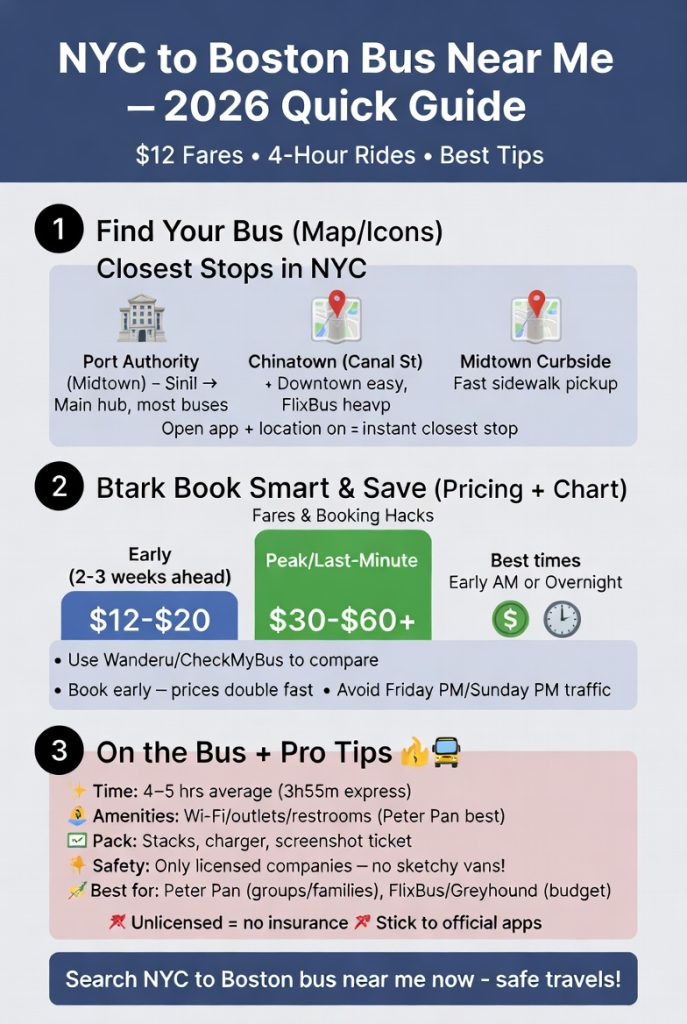 How to Find NYC to Boston Bus Near Me in 2026: Real Talk on Getting There Without the Headache 4 Infographic NYC to Boston bus near me