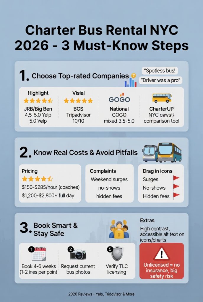 Charter Bus Rental NYC Reviews 2026: Real User Feedback, Top Companies & Honest Takes 4 Infographic charter bus rental nyc reviews 2026