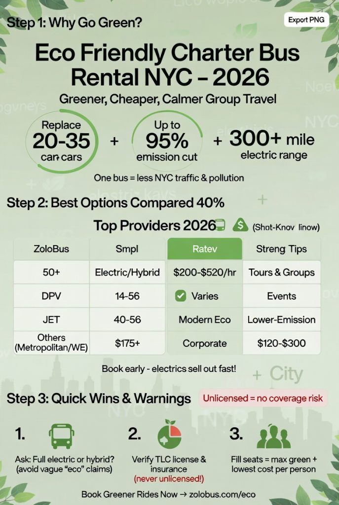 Ultimate Eco Friendly Charter Bus Rental NYC: Your 2026 Guide to Smarter, Greener Group Travel 4 Infographic eco friendly charter bus rental nyc