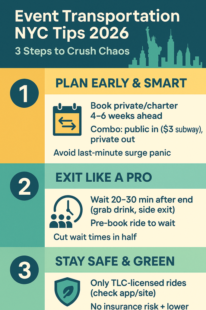 Ultimate Event Transportation NYC Tips: Master the Chaos Like a Pro in 2026 4 Infographic event transportation nyc tips