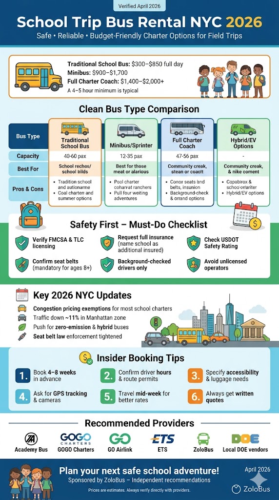 School Trip Bus Rental NYC: Safe & Reliable Student Transportation 2026 5 Infographic School Trip Bus Rental NYC