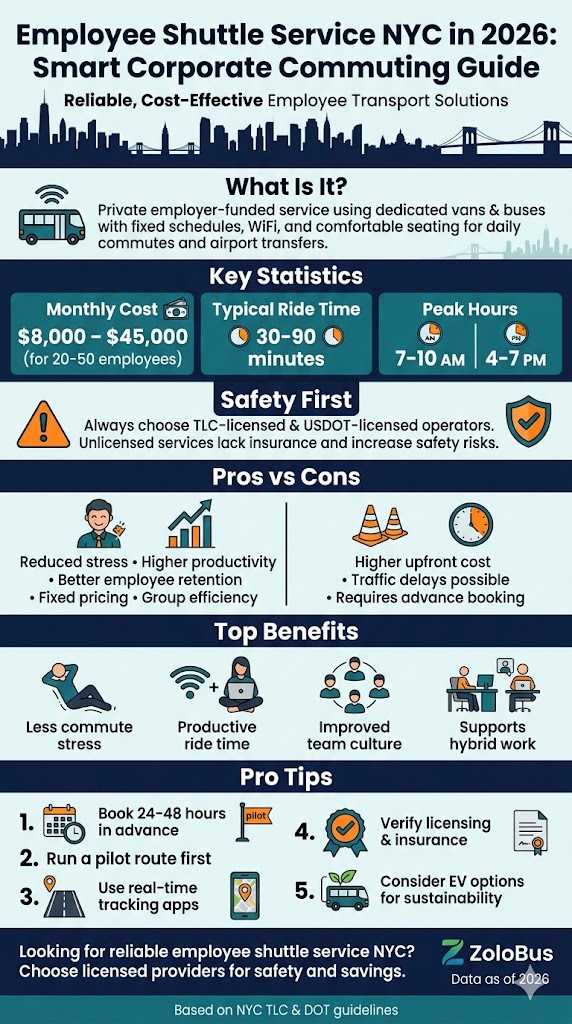 Employee Shuttle Service NYC: 7 Honest Seasonal Booking Facts for 2026 5 Infographic employee shuttle service NYC